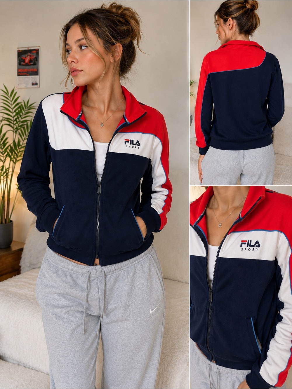 FILA Sport Y2K Colorblock Zip Up Track Jacket Large